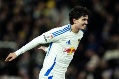 Leeds United 'dan golcü Pascal Struijk, 17 Şubat 2025' te Leeds Road, İngiltere 'de oynanan Sky Bet Şampiyonası maçında taraftarlarla 2-1' lik galibiyeti kutluyor.