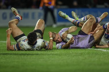 Hull KR 'dan Mikey Lewis, 20 Şubat 2025' te Birleşik Krallık 'ın Wakefield Stadyumu' nda oynanan Betfred Süper Lig karşılaşmasında Wakefield Trinity vs Hull KR 'a karşı oynuyor.