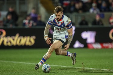 Wakefield Trinity 'den Tom Johnstone 20 Şubat 2025' te Birleşik Krallık 'ın Wakefield Stadyumu' nda oynanan Betfred Süper Lig 2. Raundunda Wakefield Trinity vs Hull KR maçında oyunda.