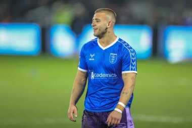 Hull KR takımından Mikey Lewis, 20 Şubat 2025 'te İngiltere' nin Wakefield Stadyumu 'nda oynanan Betfred Süper Lig 2. tur karşılaşmasında Wakefield Trinity vs Hull KR maçında ısındı.