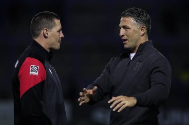 Warrington Wolves 'un baş antrenörü Sam Burgess, 21 Şubat 2025' te Warrington, İngiltere 'deki Luke Littler Stadyumu' nda Warrington Wolves ve Catalans Dragons maçının 2. turu olan Betfred Süper Lig karşılaşmasından önce geldi.