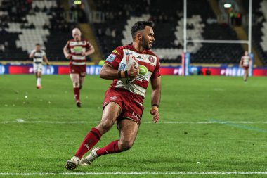 Bevan French of Wigan Warriors goes over for a try during the Betfred Super League Round 2 match Hull FC vs Wigan Warriors at MKM Stadium, Hull, United Kingdom, 21st February 2025 clipart