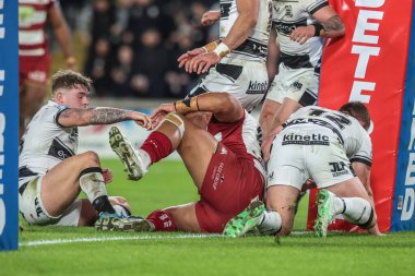 Wigan Warriors takımından Patrick Mago, 21 Şubat 2025 'te MKM Stadyumu' nda oynanan Betfred Süper Lig 2. Raundunda Wigan Warriors 'a karşı Hull FC maçına çıkıyor.