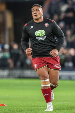 Wigan Warriors takımının Patrick Mago 'su Betfred Süper Lig 2. Raundunda ısınma turunda Hull FC Wigan Warriors' a karşı MKM Stadyumu, Hull, İngiltere, 21 Şubat 2025