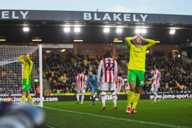 Norwich City 'den Ben Chrisene, 22 Şubat 2025' te Norwich City ile Stoke City arasında oynanan Sky Bet Şampiyonası maçında gol atmayı kıl payı kaçırdı.