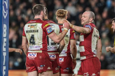 Wigan Warriors 'dan Jake Wardle, 21 Şubat 2025' te MKM Stadyumu 'nda oynanan Betfred Süper Lig 2. Raundunda Hull FC vs Wigan Warriors karşılaşmasını kutluyor.