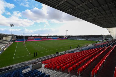 Salford Topluluk Stadyumu, Salford Red Devils 'in genel görüntüsü, Betfred Süper Lig karşılaşması sırasında Salford Red Devils - Leeds Gergedan maçı, Salford Community Stadyumu, Eccles, Birleşik Krallık, 22 Şubat 2025