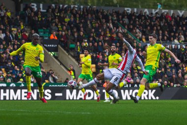 Stoke City 'den Lewis Baker Stokes' u vuruyor ve Stokes 'un ilk golünü atıyor. 22 Şubat 2025' te Norwich City ile Stoke City arasında oynanan Carrow Road, Norwich City maçında.