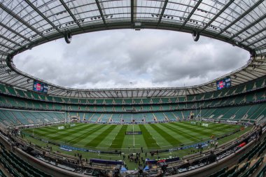 The during Allianz Stadyumu 'nun 2025 Guinness 6 Milletler maçı öncesinde İngiltere İskoçya' ya karşı 22 Şubat 2025 'te Twickenham, İngiltere' deki Allianz Stadyumu 'nda genel bir görüntüsü.