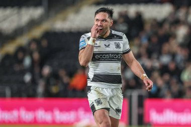 Hull FC 'den Jordan Rapana, Betfred Süper Lig 2. Raundunda Hull FC' ye karşı Wigan Warriors maçında, MKM Stadyumu, Hull, Birleşik Krallık, 21 Şubat 2025