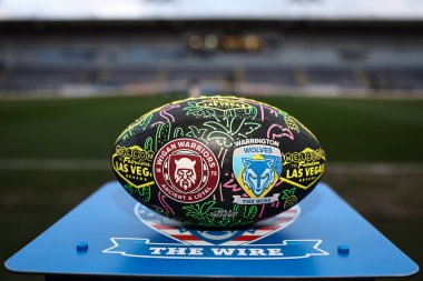 Wigan Warriors ve Warrington Wolves Steeden Las Vega maç topu, 21 Şubat 2025 'te Warrington' ın başkenti Warrington 'da oynanan Betfred Süper Lig karşılaşmasında sergilenecek.