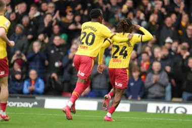 Watford, 23 Şubat 2025 'te Watford-Luton Town maçında Vicarage Road, Watford, İngiltere' de oynanan Sky Bet Şampiyonası maçında golü kutladı.