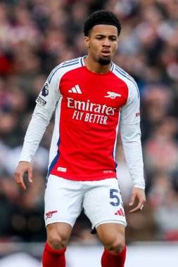 Arsenal 'den Ethan Nwaneri, 22 Şubat 2025 tarihinde Birleşik Krallık, Londra' daki Emirates Stadyumu 'nda oynanan Premier League maçında Arsenal ile West Ham United karşı karşıya geldi.