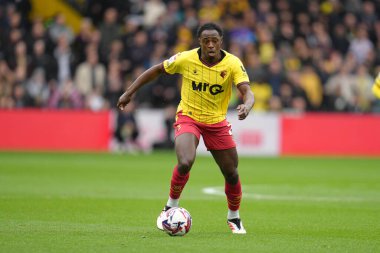 Watford 'dan Jeremy Ngakia, 23 Şubat 2025' te Watford, Watarage Road, Watford, İngiltere 'de Luton Town' a karşı oynanan Gökyüzü İddia Şampiyonası karşılaşmasında görev başında.