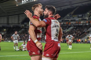 Wigan Warriors takımından Abbas Miski, 21 Şubat 2025 'te MKM Stadyumu' nda oynanan Betfred Süper Lig 2. Raundu 'nda Hull FC ile Wigan Warriors karşılaşmasını kutluyor.