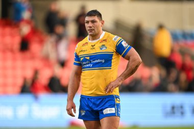 Ryan Hall of Leeds Rhinos Betfred Süper Lig karşılaşmasında Salford Red Devils, Leeds Gergedan 'a karşı Salford Community Stadyumu, Eccles, Birleşik Krallık, 22 Şubat 2025