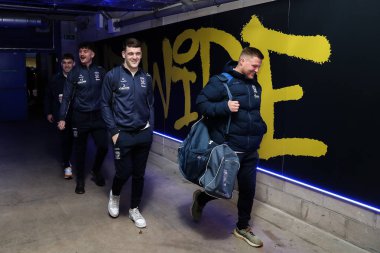 Warrington Wolves oyuncuları, 21 Şubat 2025 'te Warrington, Warrington, İngiltere' deki Luke Littler Stadyumu 'nda oynanan Warrington Wolves - Catalans Dragons maçında Betfred Süper Lig 2.