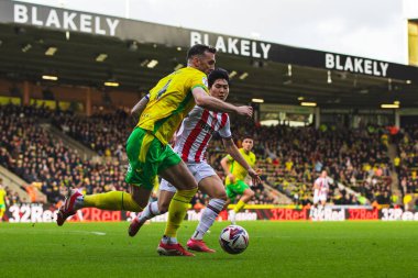 Norwich City 'den Shane Duffy, Stoke City' den Bae Jun-Ho Sky Bet Şampiyonası maçında Norwich City ile Stoke City arasındaki Carrow Road, Norwich, İngiltere, 22 Şubat 2025