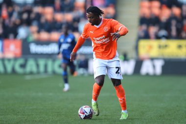 Blackpool 'dan Niall Ennis, 21 Şubat 2025' te Bloomfield Road, Blackpool 'da oynanan Blackpool-Crawley Town maçında pas attı.