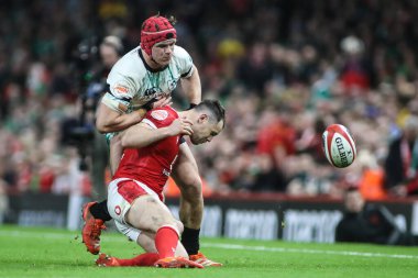 İrlandalı Josh van der Flier, 22 Şubat 2025 tarihinde İngiltere 'nin Cardiff kentindeki Principality Stadyumu' nda Galler - İrlanda maçı sırasında Galli Tomos Williams ile çarpıştı.