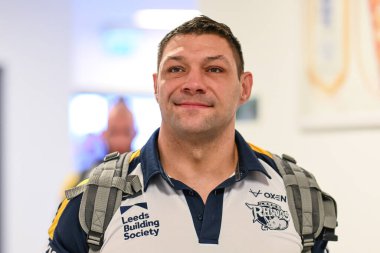 Ryan Hall of Leeds Rhinos, Betfred Süper Lig karşılaşması öncesinde Salford Red Devils, Leeds Gergedan 'a karşı Salford Community Stadyumu, Eccles, Birleşik Krallık 22 Şubat 2025