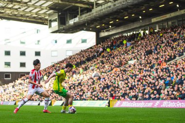 Norwich City & Bae Jun-Ho takımından Kellen Fisher, Stoke City 'nin Norwich City ile Stoke City maçında 22 Şubat 2025' te Norwich Road, Norwich 'te karşılaştı.