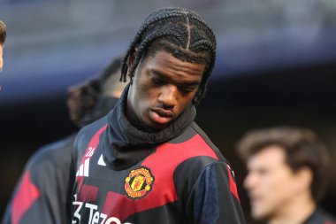 Manchester United 'ın Ayden Heaven' ı Premier League maçında Everton Manchester United 'a karşı 22 Şubat 2025' te Goodison Park, Liverpool 'da oynanan ısınma maçında