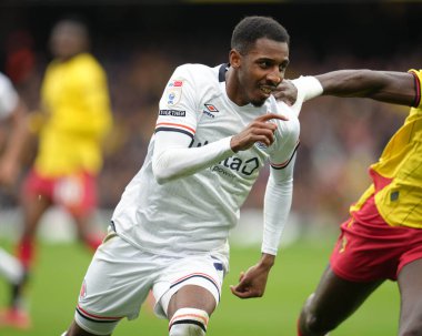 Luton Town 'dan Isaiah Jones Gökyüzü İddia Şampiyonası maçında Watford, Luton Town' a karşı Vicarage Road, Watford, Birleşik Krallık, 23 Şubat 2025