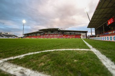 Wrexham 'ın Evi SToK Cae Ras' ın genel görünümü, 26 Şubat 2025 'te SToK Cae Ras, Wrexham, Birleşik Krallık' ta oynanan Vertu Yarı Finali Wrexham vs Peterborough United maçında