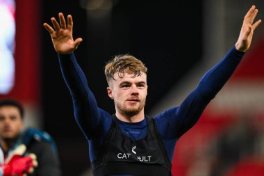 Middlesbrough 'dan Tommy Conway, Stoke City' nin Middlesbrough 'a karşı oynadığı 25 Şubat 2025' te Stoke-on-Trent Stadyumu 'nda oynanan Sky Bet Şampiyonası maçını kutluyor.