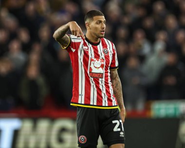 Sheffield United 'dan Vinicius Souza, 24 Şubat 2025' te İngiltere 'nin Bramall Lane kentinde oynanan Gökyüzü İddia Şampiyonası maçında takımına talimat verdi.