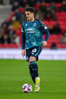 Middlesbrough 'dan Neto Borges, Stoke City ile Middlesbrough arasındaki 25 Şubat 2025' te oynanan Bet365 Stadyumu 'nda oynanan Sky Bet Şampiyonası maçında topla bir çıkış yaptı.