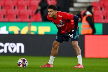 Middlesbrough 'dan Josh Dede maç öncesi ısınma maçında Stoke City, Middlesbrough' a karşı Bet365 Stadyumu, Stoke-on-Trent, Birleşik Krallık, 25 Şubat 2025