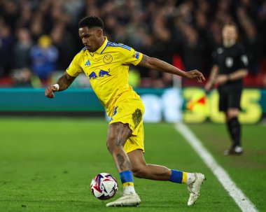 Leeds United takımından Jnior Firpo, 24 Şubat 2025 'te Bramall Lane, Sheffield, İngiltere' de oynanan Sheffield United-Leeds United maçında topa vuruyor.
