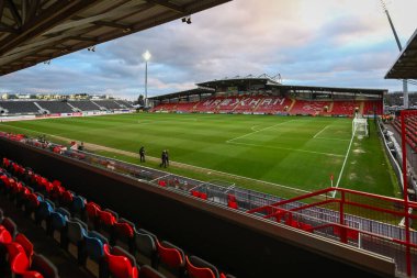 Wrexham 'ın Evi SToK Cae Ras' ın genel görünümü, 26 Şubat 2025 'te SToK Cae Ras, Wrexham, Birleşik Krallık' ta oynanan Vertu Yarı Finali Wrexham vs Peterborough United maçında