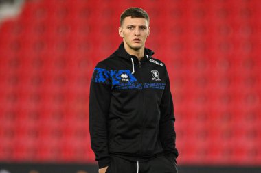 Middlesbrough 'dan Dael Fry, Stoke City' nin Middlesbrough 'a karşı oynadığı 25 Şubat 2025 tarihli Gökyüzü İddia Şampiyonası maçı öncesinde İngiltere' nin Bet365 Stadyumu 'na geldi.