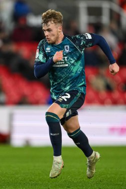 Middlesbrough takımından Tommy Conway, Stoke City 'nin Middlesbrough' a karşı oynadığı 25 Şubat 2025 'te Bet365 Stadyumu' nda oynanan Gökyüzü İddia Şampiyonası maçında görev başında.