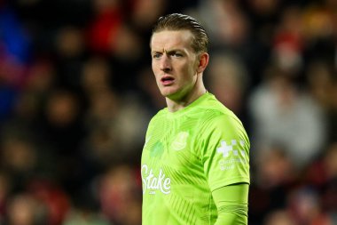 Jordan Pickford of Everton looks on during the Premier League match Brentford vs Everton at The Gtech Community Stadium, London, United Kingdom, 26th February 2025 clipart