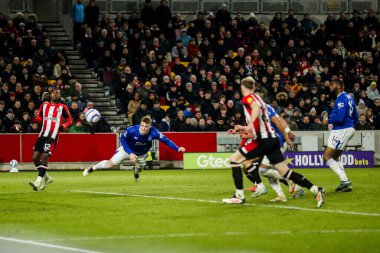 Everton 'dan Jake OBrien Premier Lig maçında 1-1 öne geçiyor Brentford Everton' a karşı Gtech Community Stadyumu, Londra, Birleşik Krallık, 26 Şubat 2025