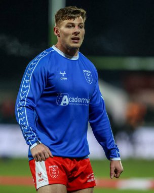 Hull KR 'dan Tom Davies, 27 Şubat 2025' te İngiltere 'nin Hull kentinde oynanan Sewell Group Craven Park' ta oynanan Betfred Süper Lig 3. Hull KR, Salford Red Devils maçında ısınma turunda.