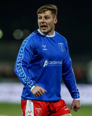 Hull KR 'dan Tom Davies, 27 Şubat 2025' te İngiltere 'nin Hull kentinde oynanan Sewell Group Craven Park' ta oynanan Betfred Süper Lig 3. Hull KR, Salford Red Devils maçında ısınma turunda.