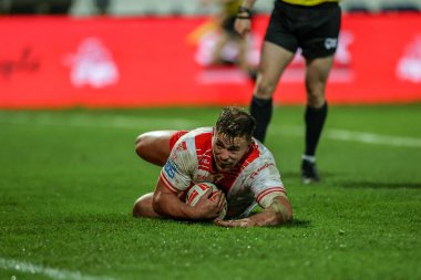 Hull KR 'dan Jai Whitbread, 27 Şubat 2025' te İngiltere 'nin Hull kenti Kingston' daki Sewell Group Craven Park 'ta oynanan Betfred Süper Lig 3. Hull KR, Salford Red Devils maçında bir deneme için sahaya çıkıyor.