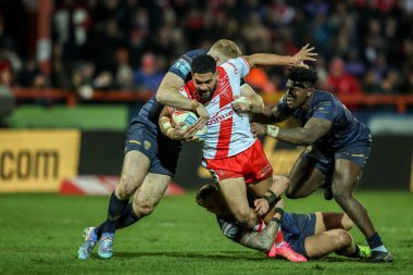 Kelepi Tanginoa, Salford Red Devils 'den Joe Bullock, Betfred Süper Lig 3. Hull KR, Sewell Group Craven Park' ta Salford Red Devils 'e karşı, Justin Sangare, 27 Şubat 2025 tarihinde Kingston on on on on on on Hull, Birleşik Krallık