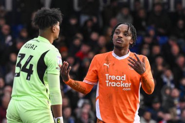 Niall Ennis of Blackpool encourages the fans during the Sky Bet League 1 match Stockport County vs Blackpool at Edgeley Park Stadium, Stockport, United Kingdom, 1st March 2025 clipart