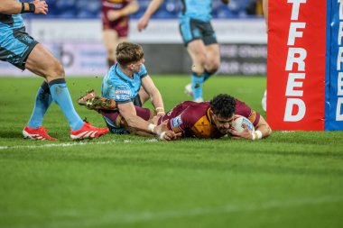 Huddersfield Giants takımından Jacob Gagai, 28 Şubat 2025 'te John Smith' in Stadyumu 'nda oynanan Betfred Süper Lig 3. tur karşılaşmasında Huddersfield Giants' a karşı Hull FC maçına çıkıyor.