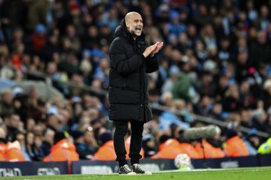 Manchester City 'nin Pep Guardiola teknik direktörü, 1 Mart 2025 tarihinde Etihad Stadyumu' nda oynanan 5.