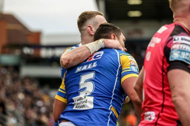 Leeds Rhinos takımından Ryan Hall, 2 Mart 2025 'te Leeds Stadyumu' nda oynanan Betfred Süper Lig 3. tur karşılaşmasında Leeds Rhinos ve Castleford Tigers maçını kutluyor.