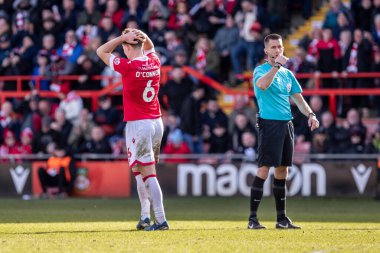 Wrexham AFC 'den Tom O' Connor, Wrexham-Bolton Wanderers maçını takiben 1 Mart 2025 'te SToK Cae Ras, Wrexham, İngiltere