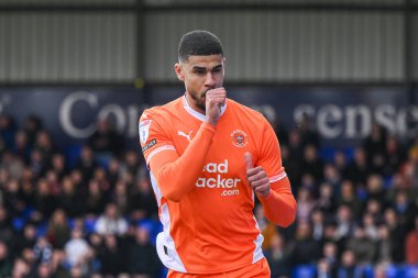 Blackpool 'dan Ashley Fletcher, 1 Mart 2025' te Stockport 'un başkenti Stockport' ta oynanan Stockport County - Blackpool maçında 0-1 kazanma hedefini kutluyor.