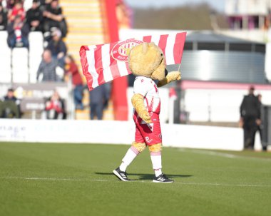 Stevenage Maskotu, 1 Mart 2025 'te Lamex Stadyumu' nda oynanan Stevenage-Huddersfield maçı öncesinde